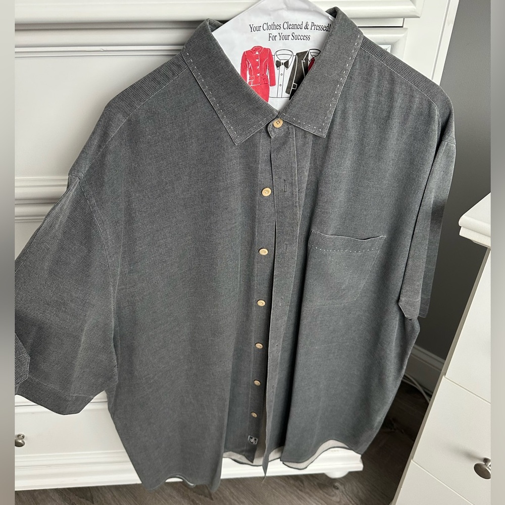 Nat Nast Shirt Men's XL Gray Short Sleeve Silk Button Up